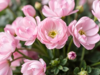 Fototapeta premium Beautiful pink and white ranunculus flowers in full bloom, soft, petals, pink