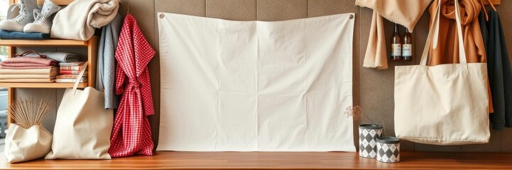 Obraz premium Canvas tote bag mockup with blank space for custom design or branding, cloth, space, craft