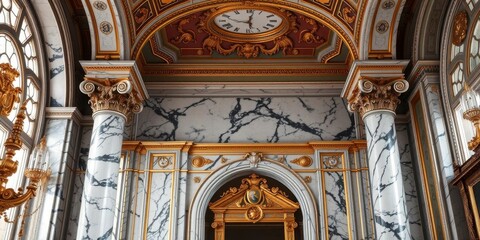 Obraz premium Golden frame with intricate patterns on a luxurious marble background, architecture, ornate, marble