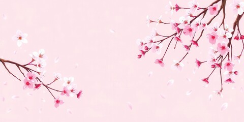 Obraz premium Pink sakura petals gently falling in background creating a serene ambiance, season, blossom, delicate