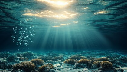 Fototapeta premium Sunlit Ocean Floor Coral Reef Scene
