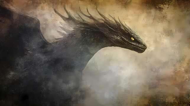 A chilling whisper flows through the air as the basilisk moves unseen, its petrifying gaze and serpentine shadow the heralds of forbidden knowledge low noise. Basilisk. Illustration