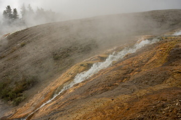 Water Rush From Excelsior Geyser Toward The Firehole River