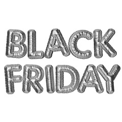 BLACK FRIDAY SALE. The inscription in the form of silver balloons. 3D illustration of inflated letters. Sale banner on a transparent background. PNG file for sleek and modern promotional materials.