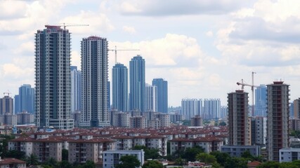 Fototapeta premium Aerial view of modern apartment building under construction, construction, urban