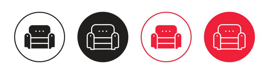Vector Sofa Chair Icon In Circles. Armchair Icon Symbols