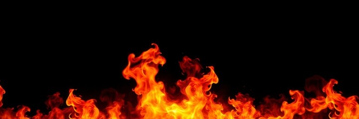 Dynamic fire flames raging on a pitch black background, creating a mesmerizing and intense visual spectacle, heat, igniting