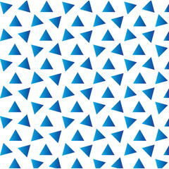Triangle seamless pattern vector on white background. Modern stylish texture with randomly disposed blue triangles. Repeating abstract textile background. Retro colorful blue geometric pattern.