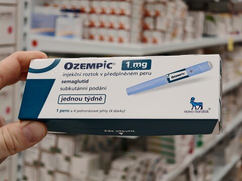 Prague,Czech republic-December 22 2024: OZEMPIC Novo Nordisk box of medication. Diabetes treatment in Czech republic. Package of SEMAGLUTIDE. Diabetes drug.Sometimes abused for weight loss	
