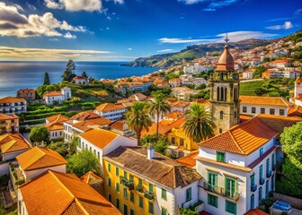 Funchal, Madeira Island: Charming Traditional Architecture, Colorful Buildings, Rule of Thirds Composition