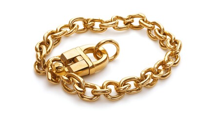 Obraz premium gold chain wrapped around a lock isolated on white background