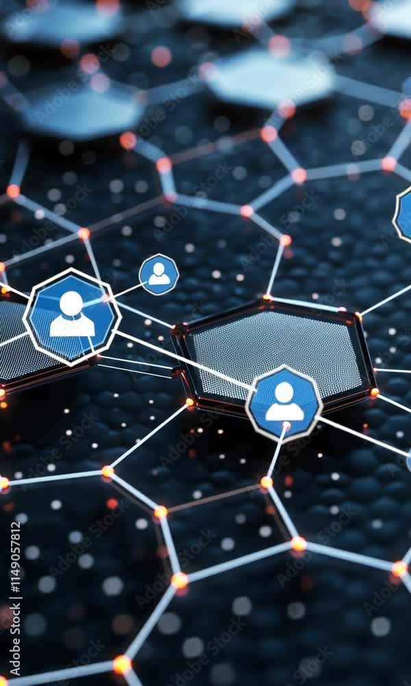 Aufkleber abstract network connection: digital hexagon grid and user icons