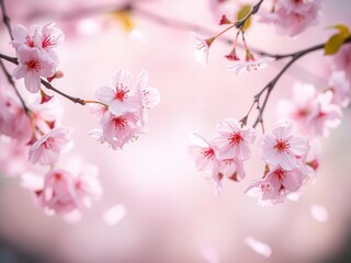 Obraz premium Pink sakura petals gently falling in the background, creating a serene and dreamy atmosphere, cherry blossom, background, beauty