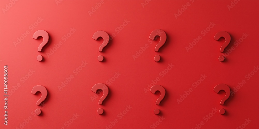 Poster a red background with six red question marks on it. the red background and the red question marks cr
