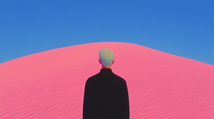 Solitude within a Vibrant and Colorful Landscape A Deep Contemplation on a Pink Dune