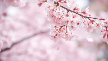 Pink sakura petals gently falling against a soft pink background, cherry blossom, beauty, background