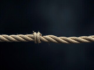 A frayed and fraying rope under extreme pressure, showing signs of breaking and stress, danger, rope, stress