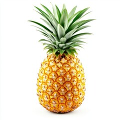Fototapeta premium A whole pineapple with green leaves, isolated on a white background.
