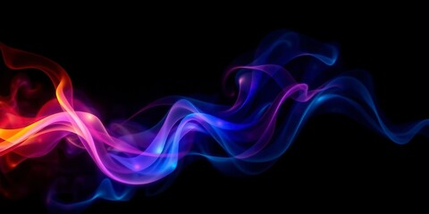 Smoke veils swirling and rotating gracefully under vibrant lights against a black backdrop, black background, mesmerizing, dynamic