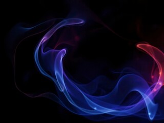 Smoke veils swirling gently under vibrant lights in a mesmerizing rotation on a dark backdrop, black background, swirling, movement