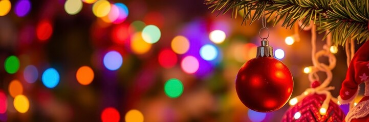 Vibrant blend of colorful Christmas lights creating a festive holiday background, ornaments, xmas, festive