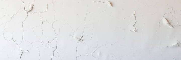 Rough and textured white plaster wall with cracks and imperfections, creating a rustic and aged look, vintage, old