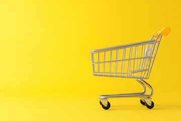 Empty Shopping Cart on Vivid Yellow Background