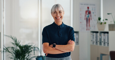 Woman, physiotherapist and portrait in office with confidence, career pride and healthcare service....
