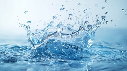 A mesmerizing splash of water against a clear blue background, showcasing beauty and elegance