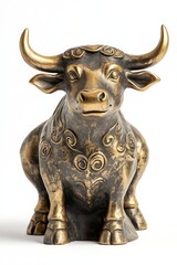 golden bull statue symbolizing a strong market isolated on white background
