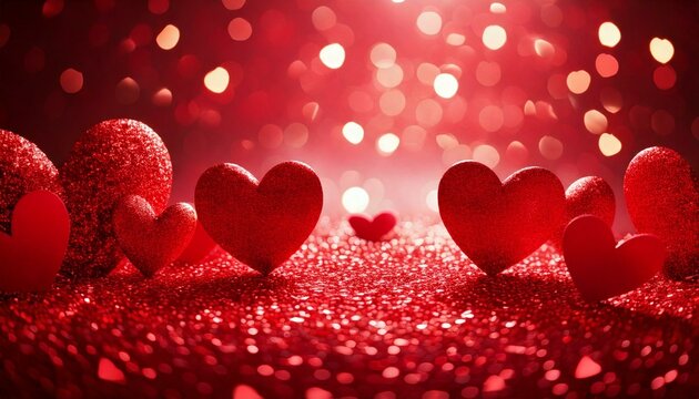 Valentine's Day background with red glitter hearts