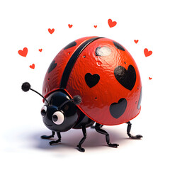 Obraz premium A charming ladybug spreading love with heart patterns in a playful and colorful style, 3d digital art of character design concept.