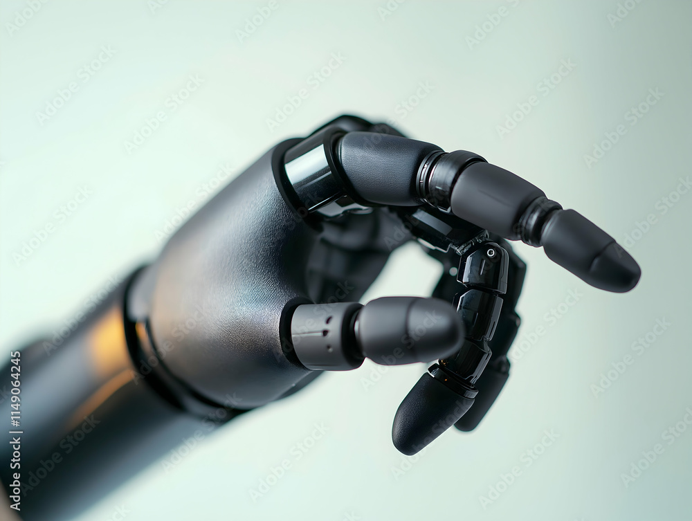Poster a close-up of a robotic hand showcasing intricate design and articulation, symbolizing advancements 