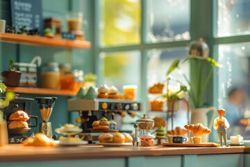 A cozy caf&eacute; scene with pastries, coffee, and decorative plants, inviting relaxation and enjoyment.