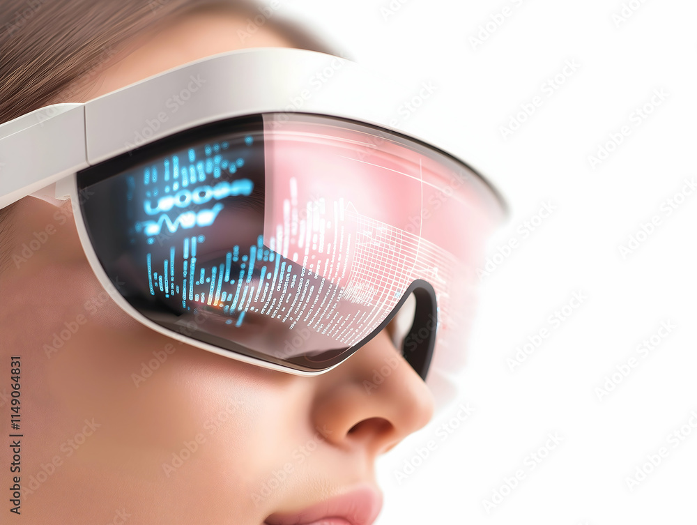 Aufkleber futuristic glasses display digital data, showcasing advanced technology and augmented reality for en