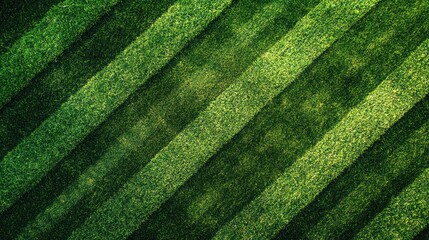 Aerial view of diagonally striped green grass field.