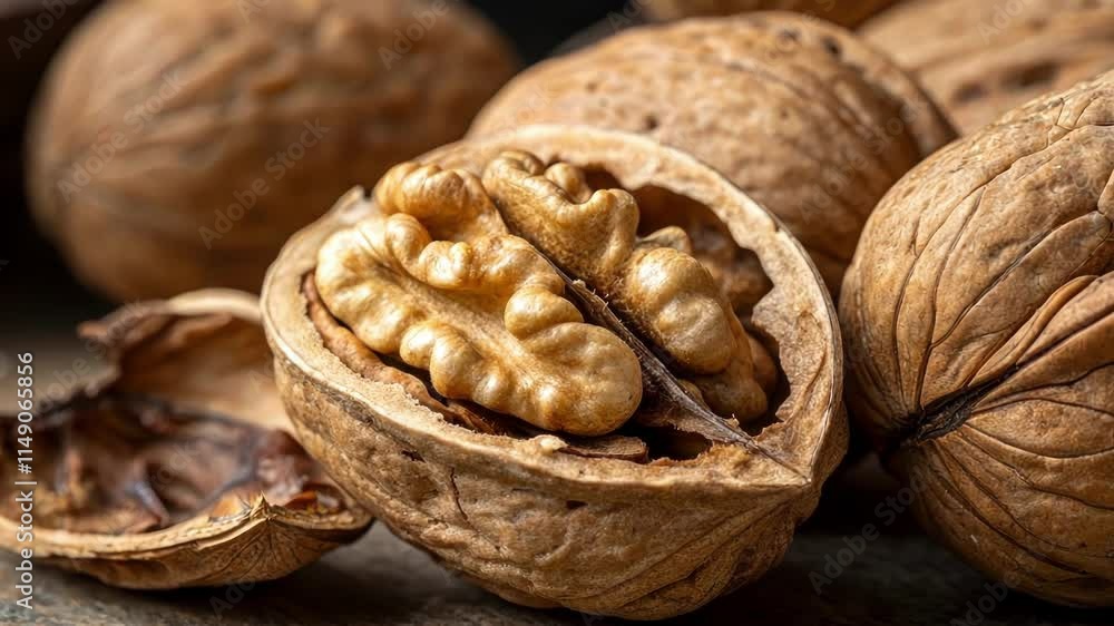 Poster walnut halves a closeup of walnut halves highlighting their intricate brainlike patterns. the nuts l
