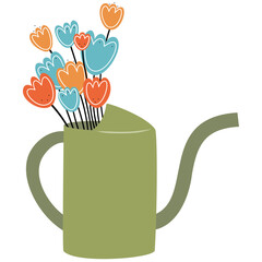 Watering can with a bouquet - vector CMYK