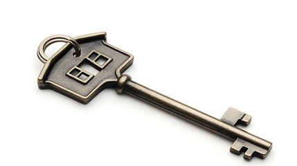 key with house-shaped keychain and dollar sign isolated on white background