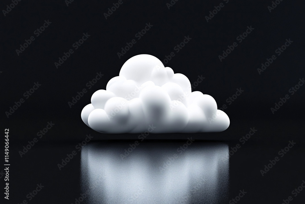 Poster a simple white cloud sculpture resting on a reflective black surface creating a minimalist and moder