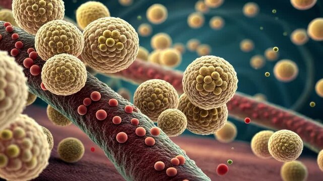 ShortChain Fatty Acids SCFAs A closeup of SCFAs such as butyrate illustrated as tiny spheres produced by gut bacteria showcasing their role in regulating inflammation and glucose