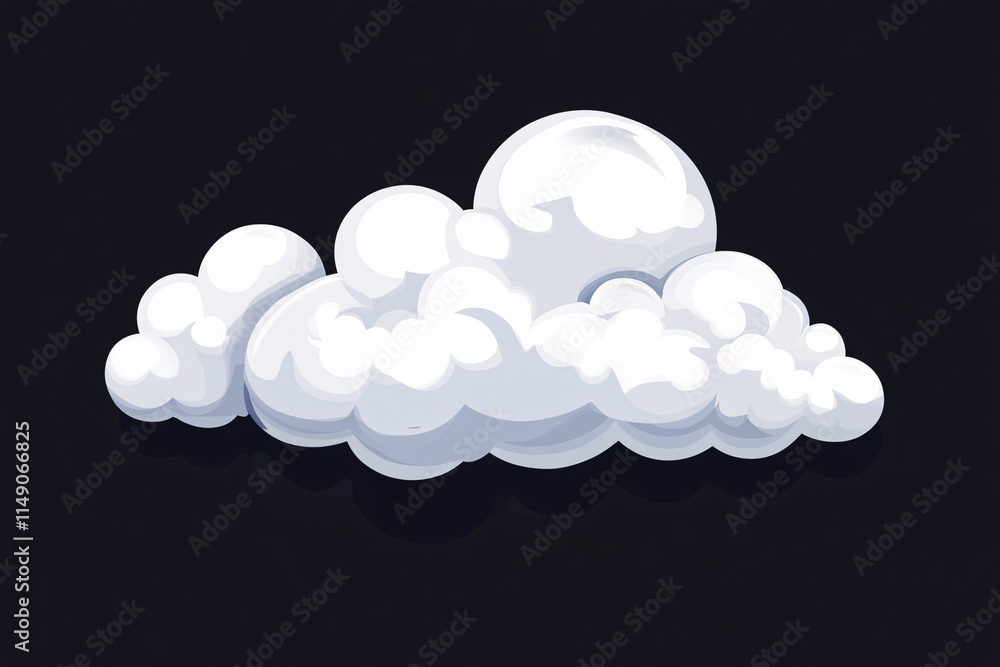 Poster a vector illustration of a soft fluffy cloud rendered in white tones with subtle shading on a dark m