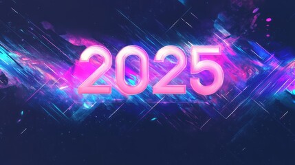 A visually striking graphic design poster featuring the year "2025" as the central and only text element. The design should focus on modern minimalism with a futuristic touch. 