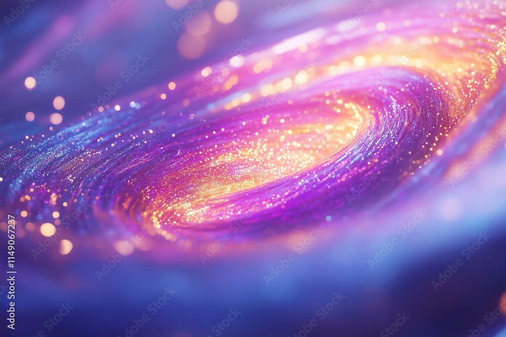 Poster swirling galaxy with glowing particles creating colorful nebula