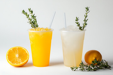 Fototapeta premium Refreshing Summer Drinks in Plastic Cups