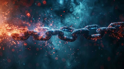 Glowing Chain Breaking Apart with Sparks and Energetic Particles