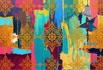 Fototapeta premium Arabic pattern to print on wall decorations, covers, fabrics, wallpapers. Oil paint.