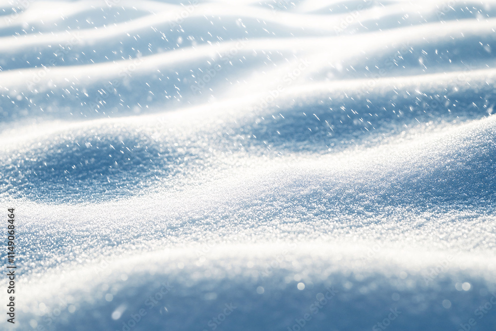 Poster glittering snow with smooth wavy patterns reflects soft sunlight creating a magical serene winter sc