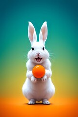 White Rabbit Holding Orange Ball