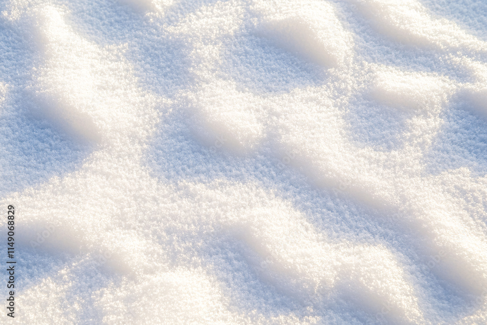 Poster a peaceful close-up of an untouched snow surface with gentle light reflections creating soft highlig